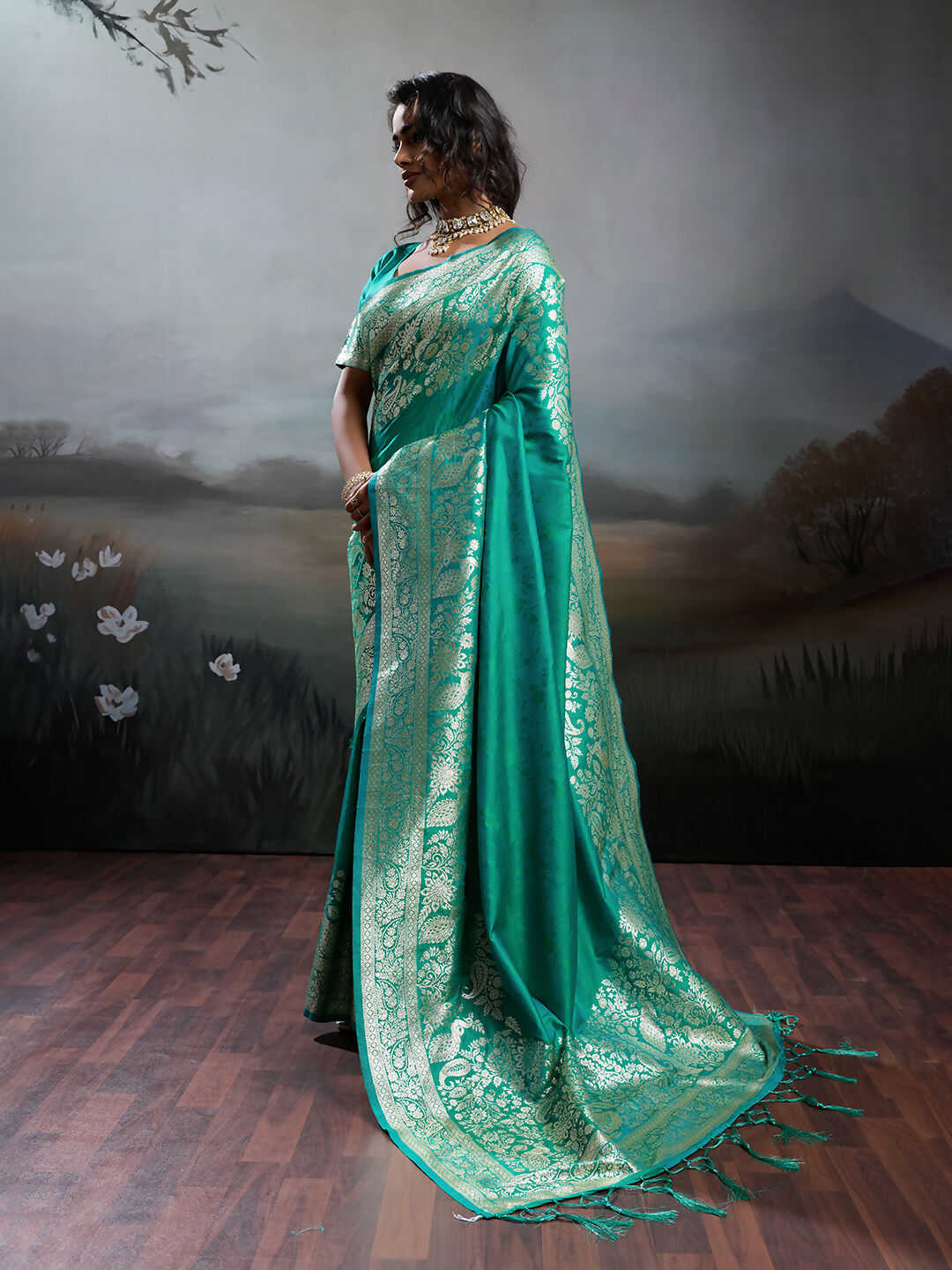 Shree Shyam Fashion Rama Silk Blend Saree - Distacart
