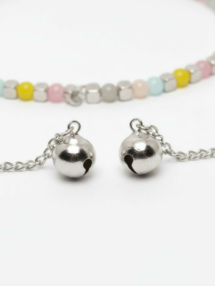 NVR Women Silver Plated Multicolour Artificial Beads Anklet