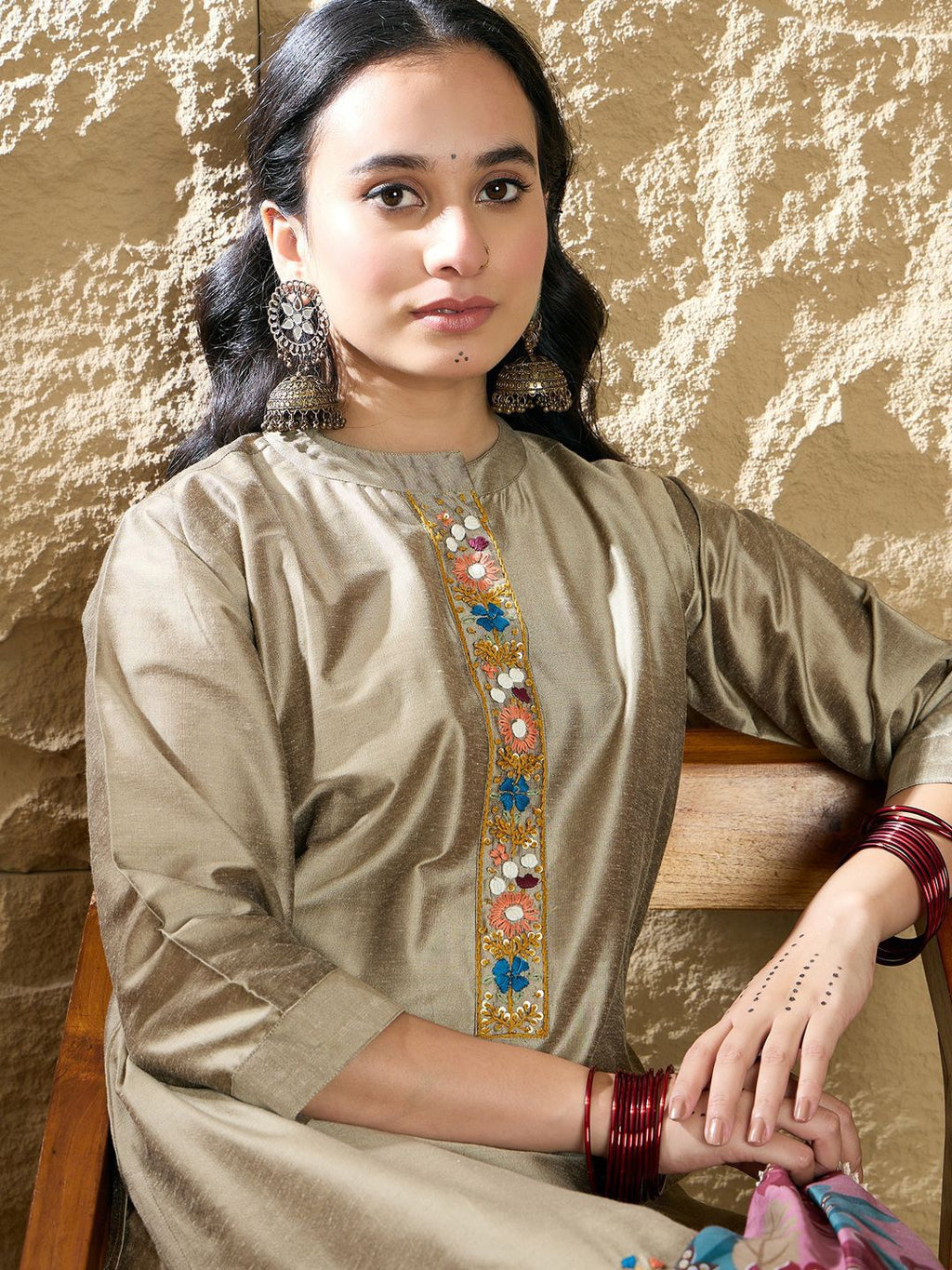 Indo Era Women Floral Embroidered Regular Thread Work Kurta with Trousers & Dupatta - Distacart