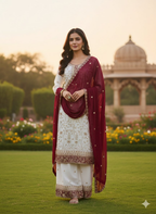 Teeya Creation White Color Faux Georgette Embroidery Work Long Party Wear Palazzo Suit - Distacart