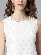 Janasya Off White & Silver Printed Kurta with Palazzos & Dupatta - Distacart