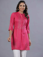 Juniper Women Fuchsia Chinon Silk Mukesh Work Straight Tunic
