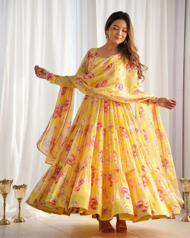 Joban Fashion Yellow Kurta Set Georgette Sequence Embroidery Work - Distacart