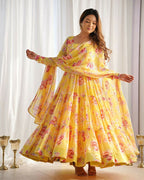 Joban Fashion Yellow Kurta Set Georgette Sequence Embroidery Work - Distacart