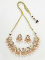NVR Women Gold-Polished Kundan-Studded & Beaded Jewellery Set Necklace and Earrings