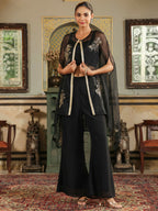 Janasya Black Georgette Solid Top Bottom Cape