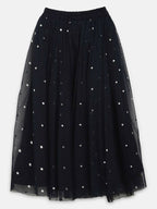 Ahalyaa Navy Blue Net Asymmetric Kids Top With Skirt For Girls