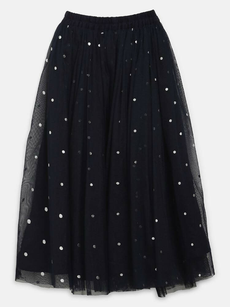 Ahalyaa Navy Blue Net Asymmetric Kids Top With Skirt For Girls