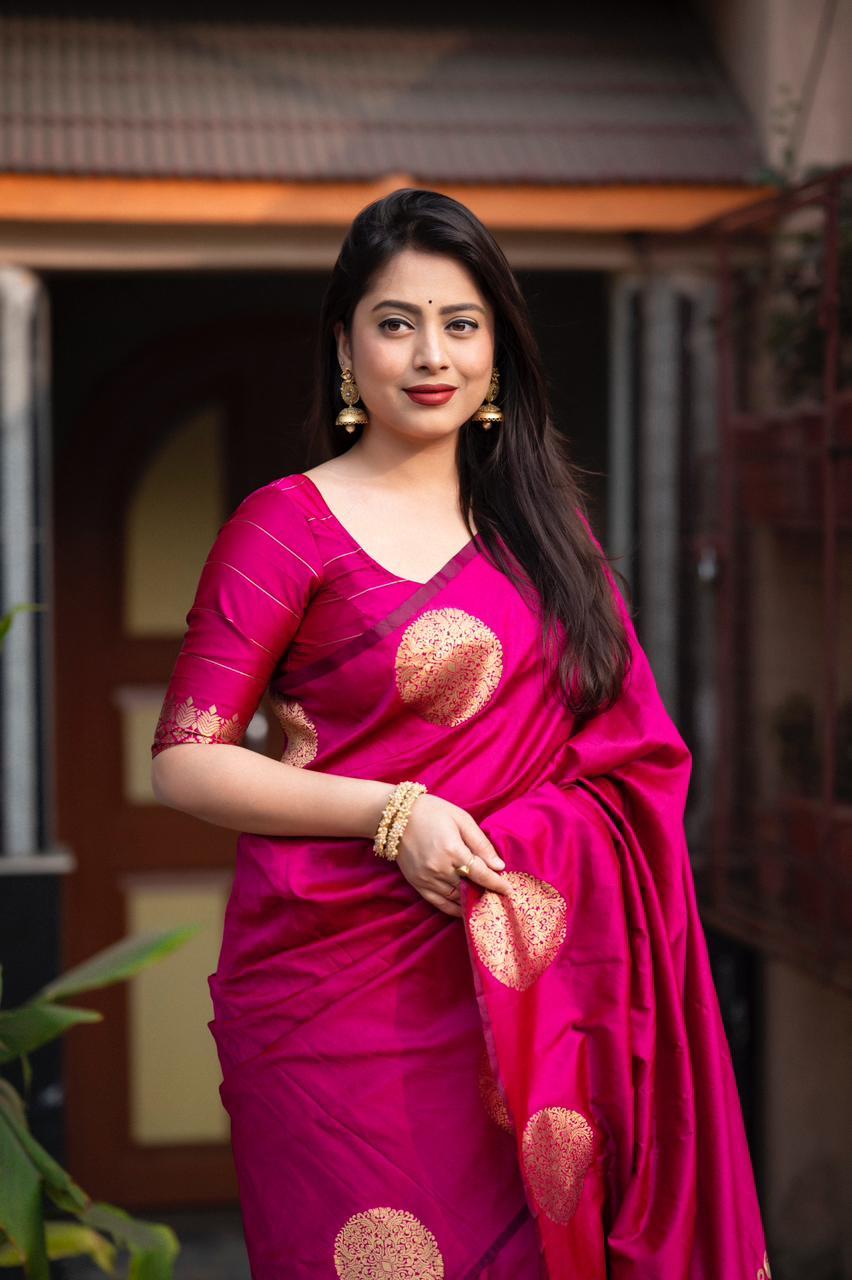 Rani Silk Woven Saree with Unstitched Blouse - Hiral Fashion