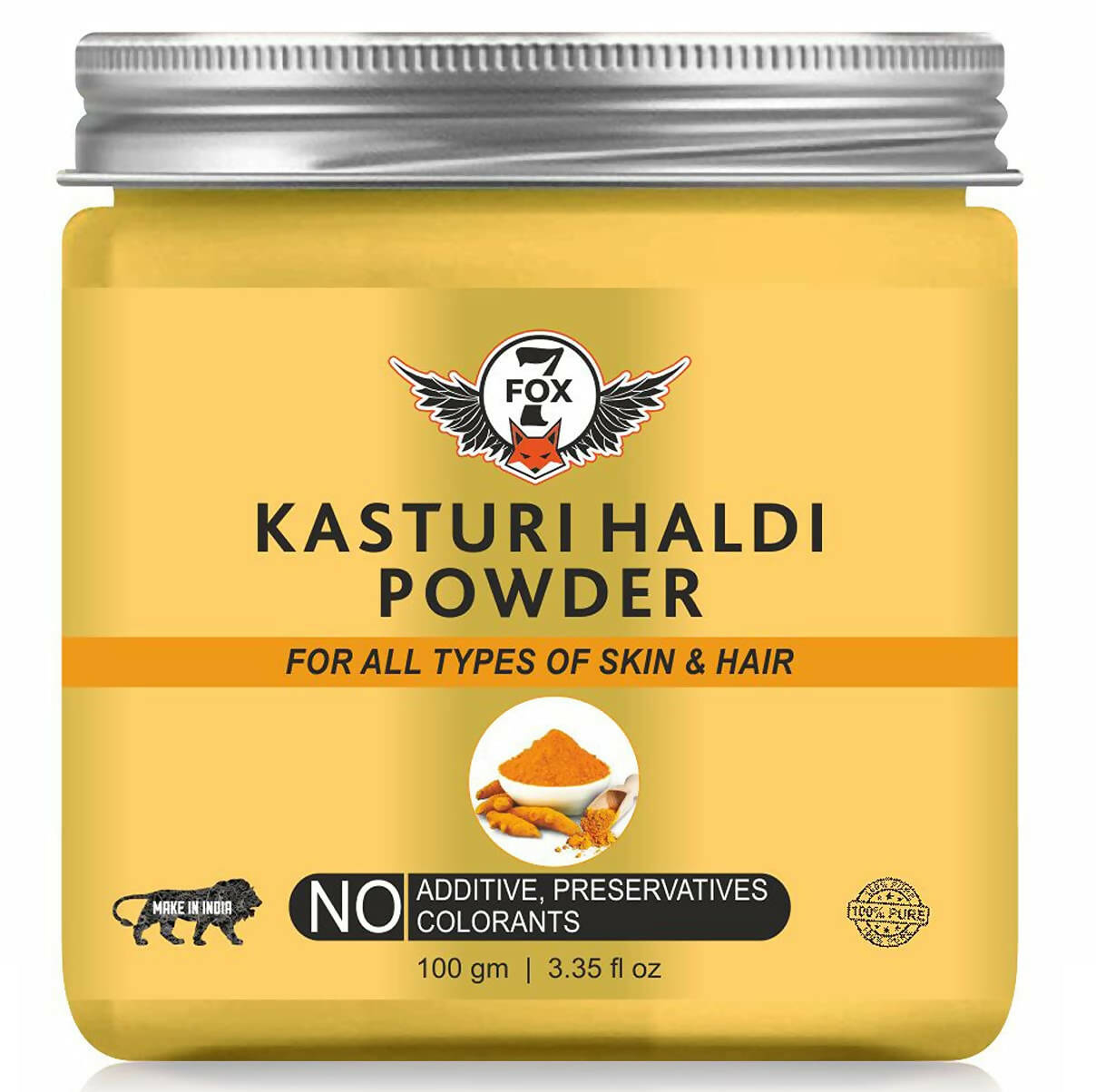 7 Fox Organic Kasturi Haldi Powder, 100% Pure, No Additives