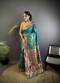 Joban Fashion Cyan Blue Paithani Soft Silk Meenakari Saree - Distacart
