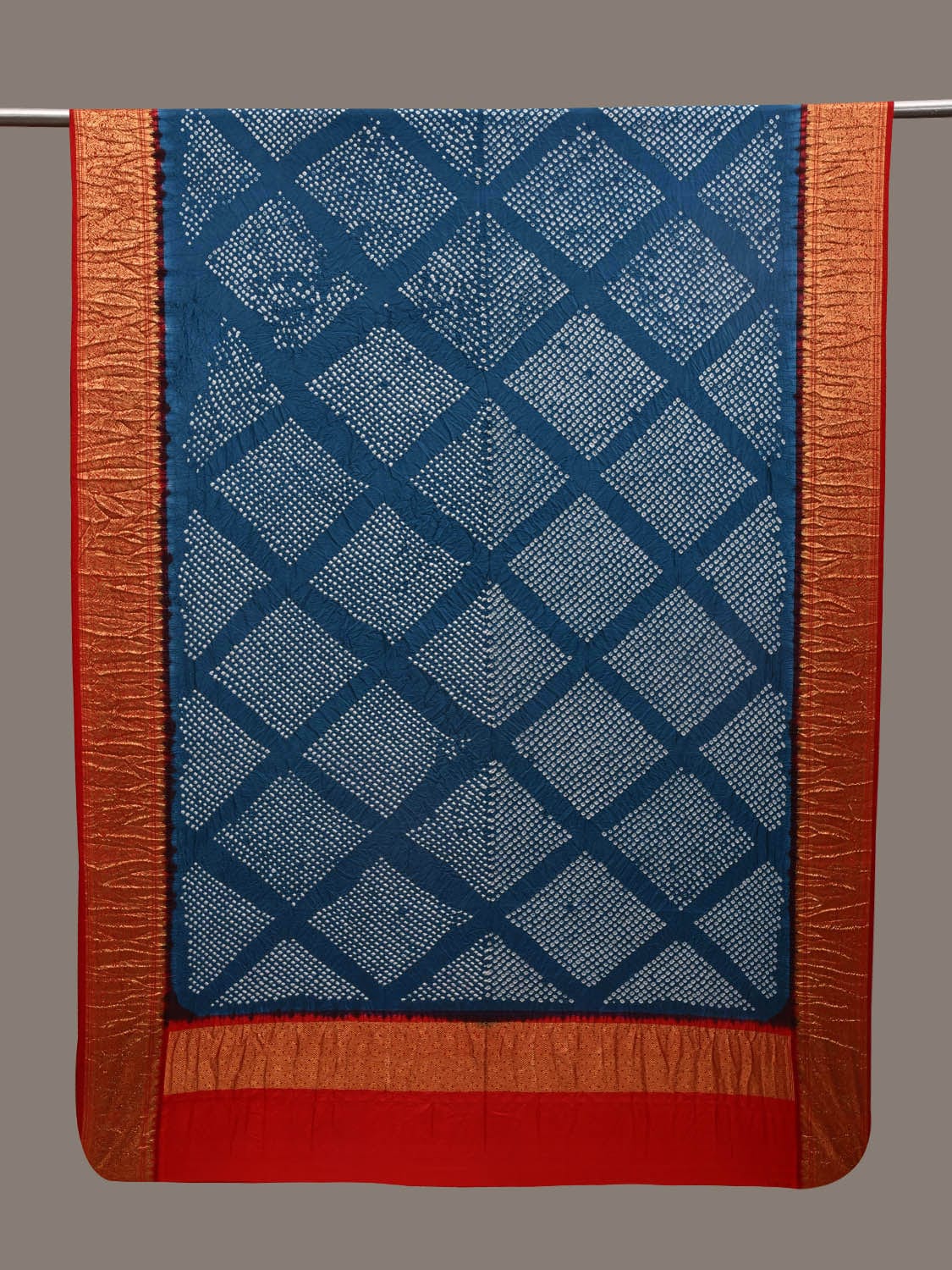 Teal and Red Bandhani Kanchipuram Silk Handloom Dupatta with Border Design - Global Threads