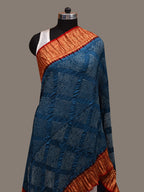 Teal and Red Bandhani Kanchipuram Silk Handloom Dupatta with Border Design - Global Threads