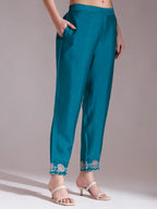 Yufta Teal Blue Embroidered Kurta With Pant And Dupatta Comes With Cotton Lining - Distacart