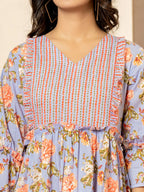 Yufta Violet Cotton Floral Print Tiered Dress With Ruffles - Distacart