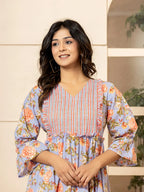 Yufta Violet Cotton Floral Print Tiered Dress With Ruffles - Distacart