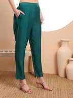 Yufta Teal Green Embroidered Kurta With Pant And Dupatta Comes With Cotton Lining - Distacart