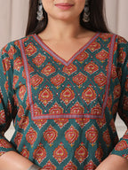 Yufta Teal Green Pure Cotton Sequins-Cutdana Work Kurta Dupatta Pant Set - Distacart