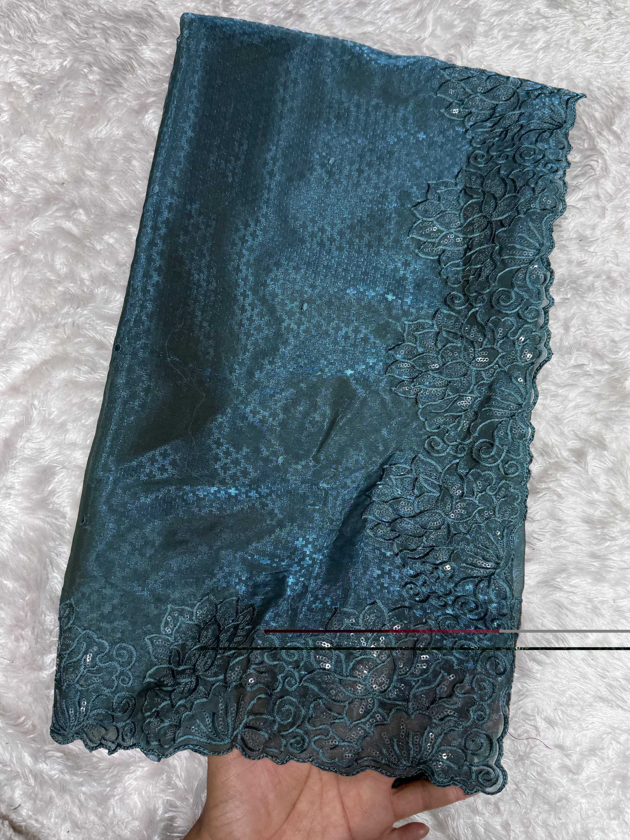 Evanik Teal Glass Satin Jecquard Weaving With Thread Sequence Work Saree With Blouse - Distacart