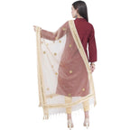 A R SILK Light golden Color Flower mirror Orgenza cotton Dupattas and Chunnis