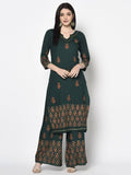 Aniyah Rayon Bottle Green Block Print Straight Kurta (AN-218K)