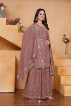 Teeya Creation Onion Color Faux Georgette Embroidery Work Wedding Wear Palazzo Set - Distacart