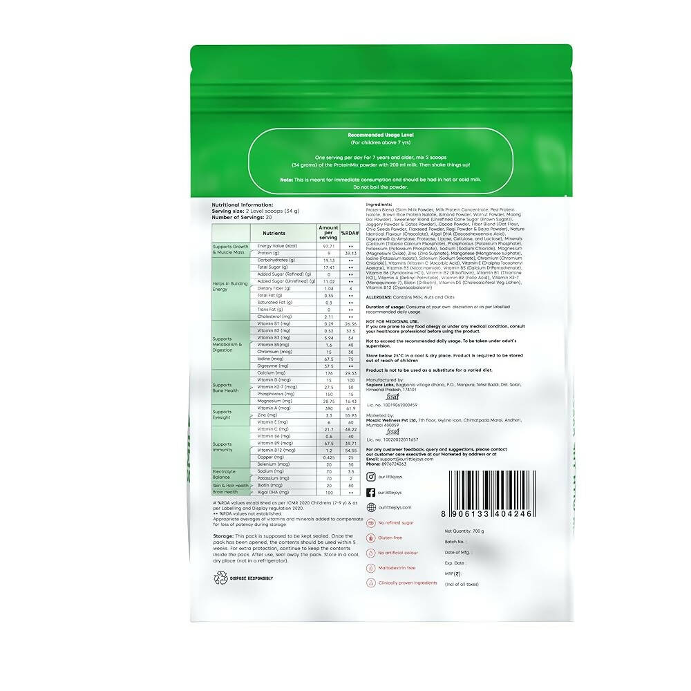 Little Joys ProteinMix Nutrition Powder (9g Protein) for Kids (7-12 yrs) - Distacart