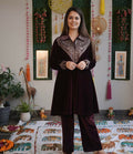 Vastranavya Purple Velvet Sequence Embroidery Work Top With Palazzo - Distacart