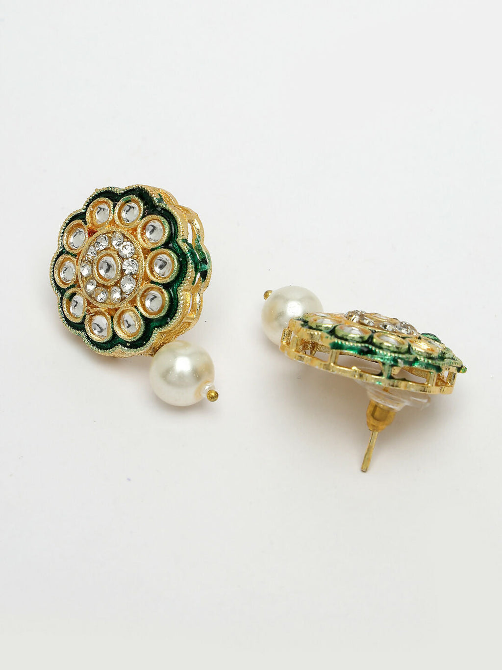 NVR Women's White & Gold-Polished Kundan & Pearl Jewellery Set
