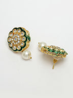 NVR Women's White & Gold-Polished Kundan & Pearl Jewellery Set
