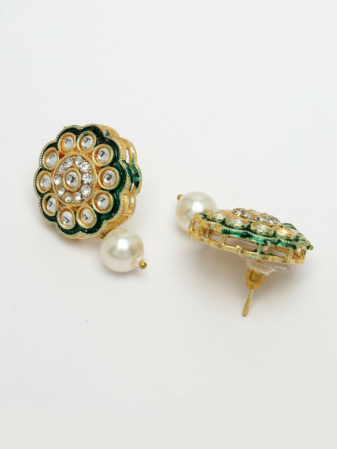 NVR Women's White & Gold-Polished Kundan & Pearl Jewellery Set