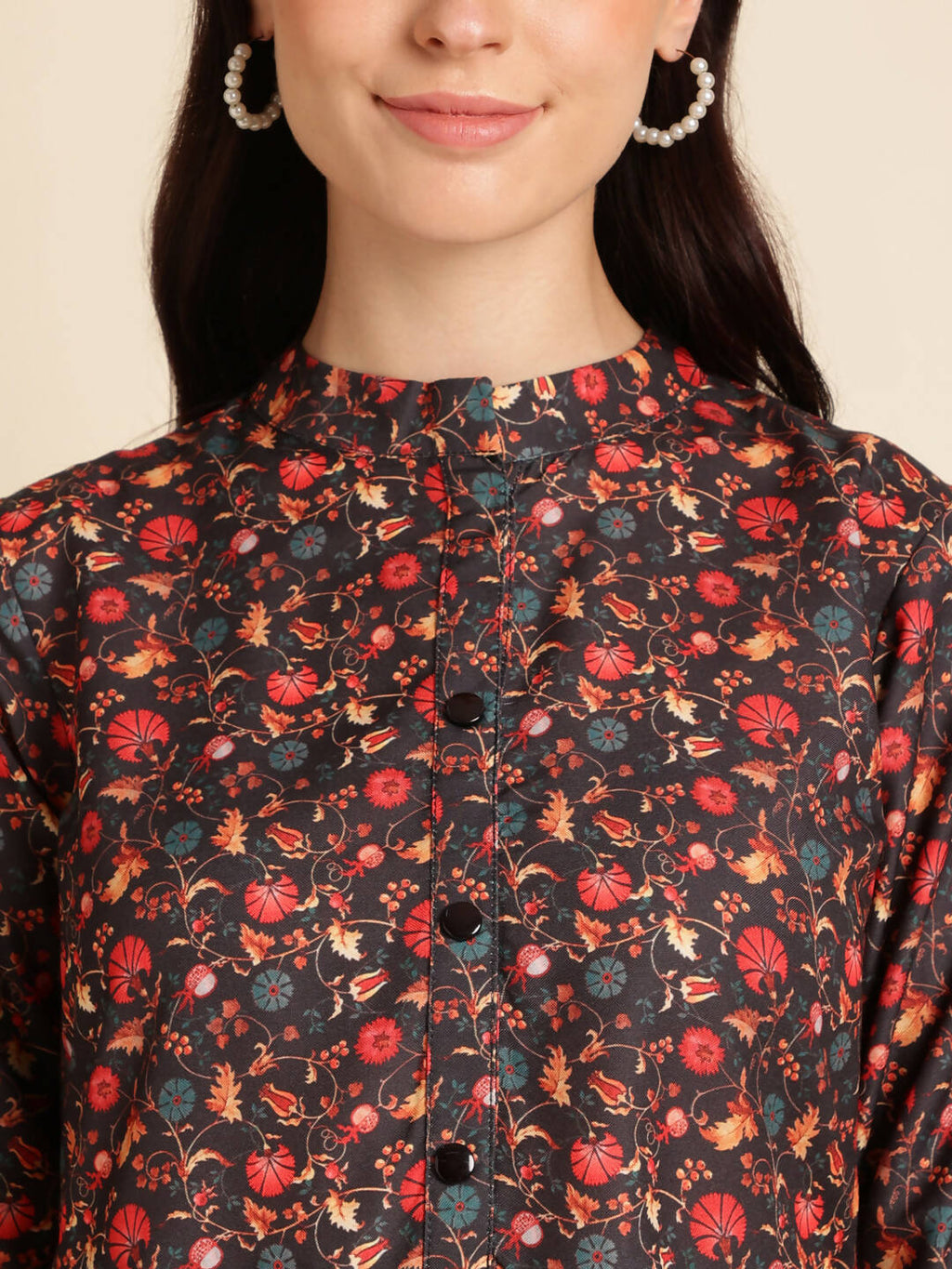 Black Poly Rayon Digital Printed A-line Top - Tarini