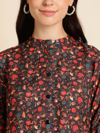 Black Poly Rayon Digital Printed A-line Top - Tarini