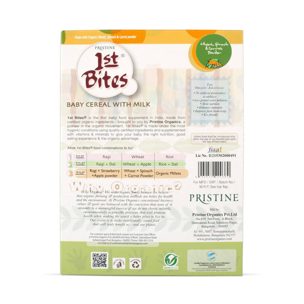 Pristine 1st Bites Baby Cereal Stage-3 Organic Wheat, Spinach & Carrot
