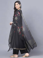 Myshka Women Black Printed Kurta with Dupatta - Distacart