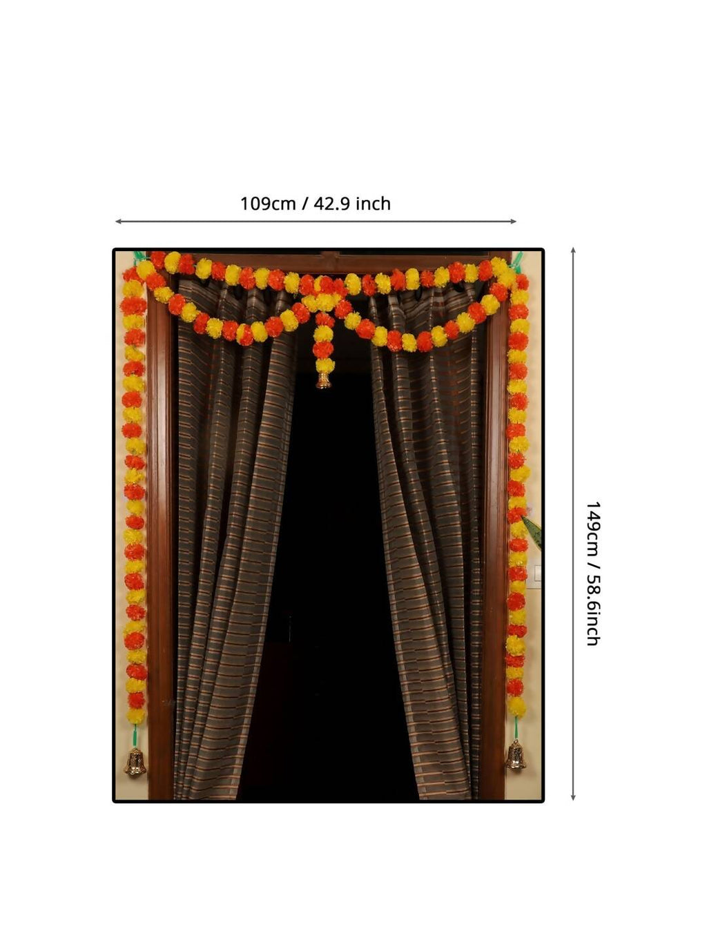 Tied Ribbons Yellow & Orange Door Hanging Garland Toran with Bells