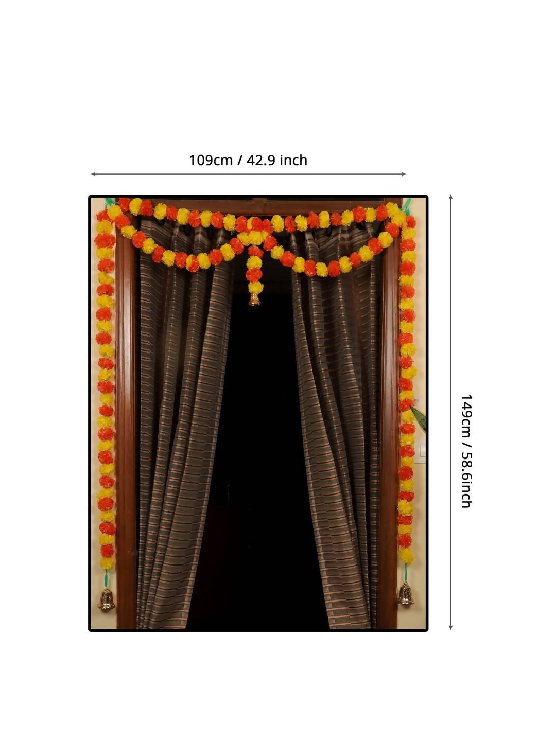 Tied Ribbons Yellow & Orange Door Hanging Garland Toran with Bells