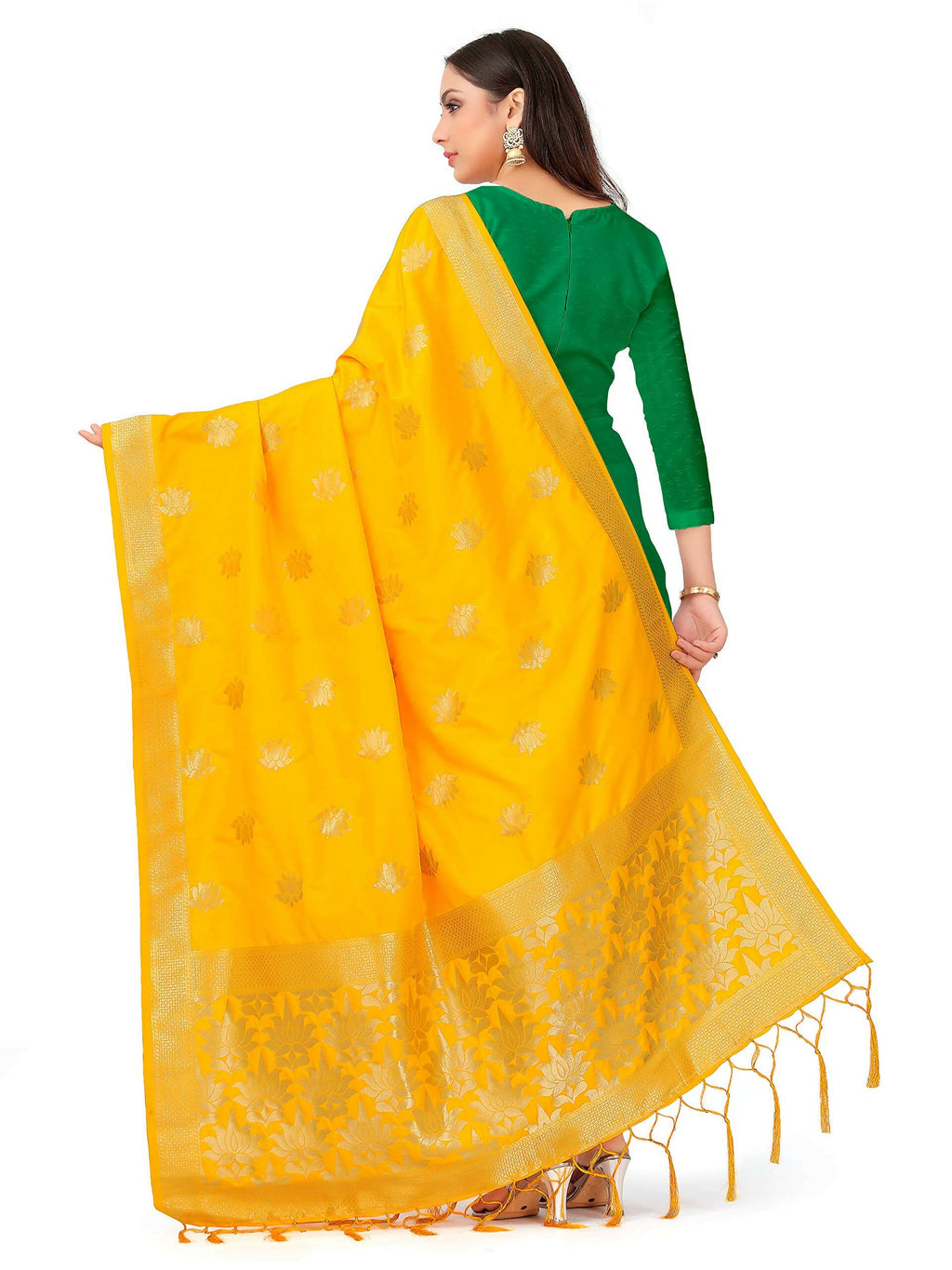 Mimosa Women's Gold Banarasi Art Silk Dupatta - Distacart