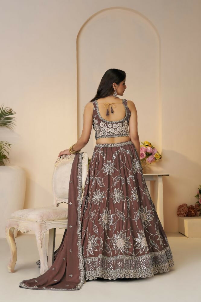 Kesar Fab Dark-Onion-Pink Silk Embroidered Lehenga
