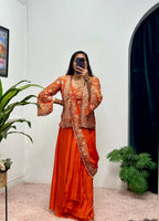 Teeya Creation Orange Color Chinon Silk Embroidery Work Ready To Wear Party Wear Saree With Koti - Distacart