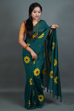 Exclusive Collection Green Pure Cotton Saree With Sunflower Design - Distacart