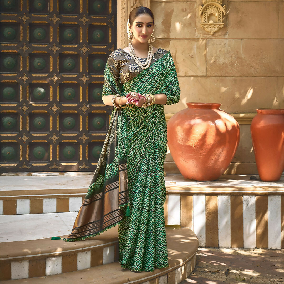 Green Gajji Silk Pure Handwork Saree With Unstitched Blouse - Norita Gajri