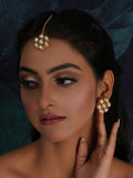 Kundan Round Maang Tikka with Studs Jewellery Set (Gold) - Ruby Raang