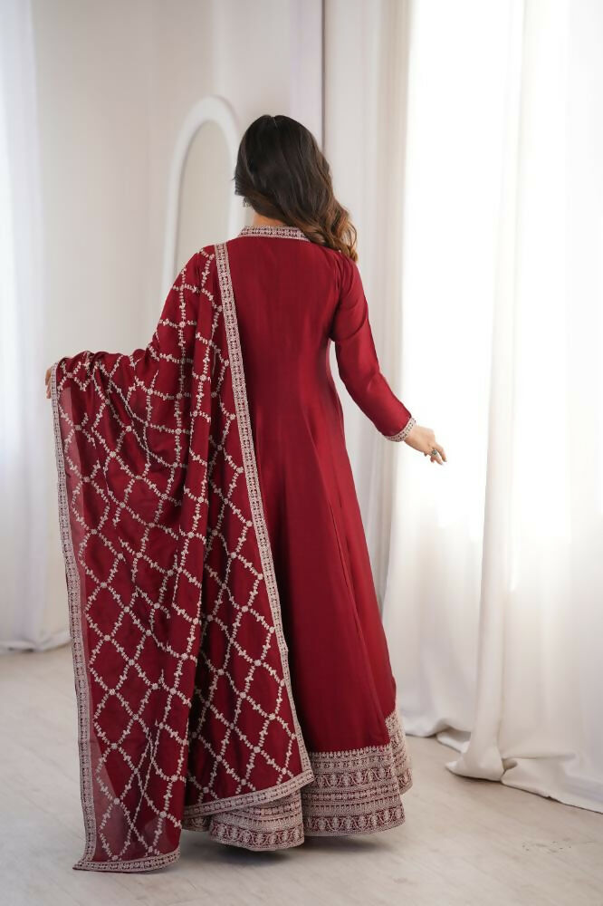 Lehenga Mart Designer Anarkali Suit With Kurta, Dupatta For Women-Dark Maroon - Distacart