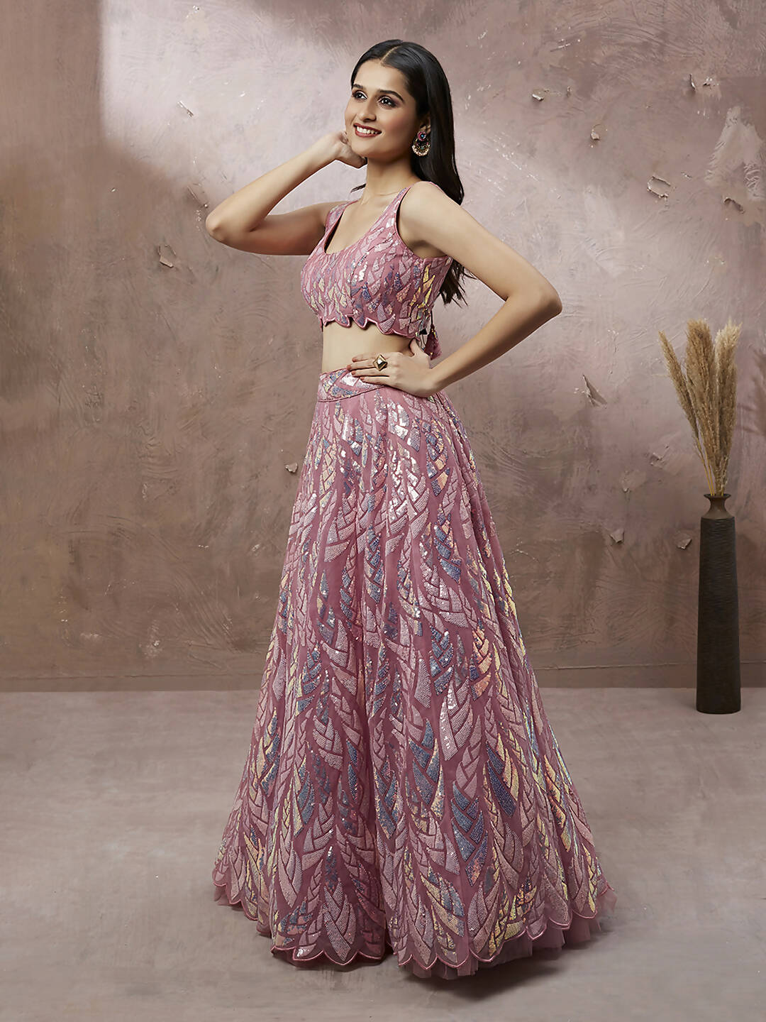 House of Panchhi CORAL Net Sequinse Work Lehenga & Blouse, Dupatta