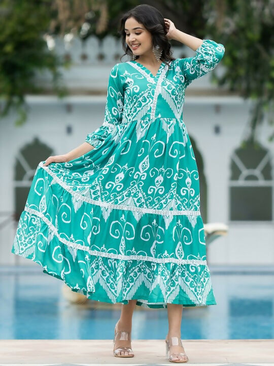 The52 Women's Gorgeous Flared Printed French Crepe Dress - Distacart