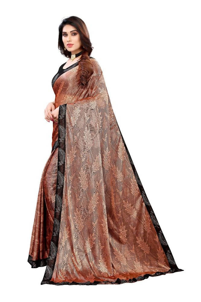Vamika Brown Malai Silk Embroidery Saree