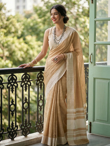 Shree Shyam Fashion Mustard Yellow Linen Saree