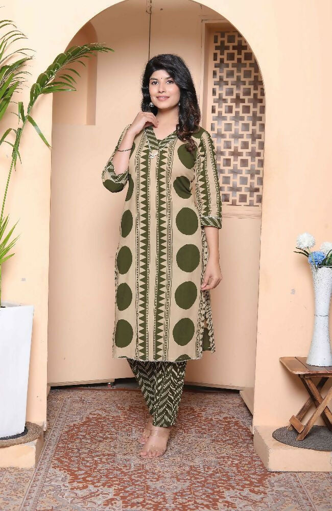 Miravan Womens Straight Polka Dot Printed Green Kurta With Palazzo - Distacart