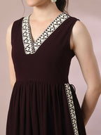Myshka Women's Coffee Brown Solid Georgette Anarkali Party Kurta Set